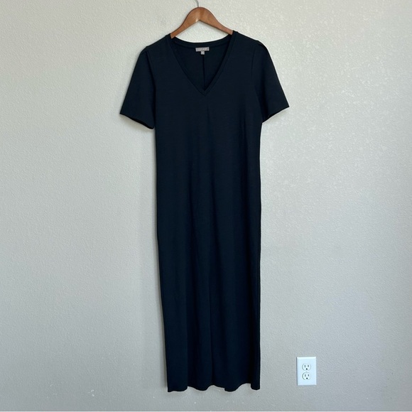 Lilla P Black V-Neck Short Sleeve Midi Dress Women’s Size Medium Classic - Picture 1 of 4